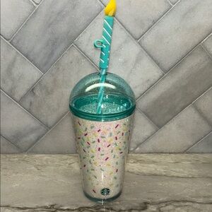 Starbucks  Frappuccino 30th Anniversary Glitter Confetti Tumbler Candle Straw